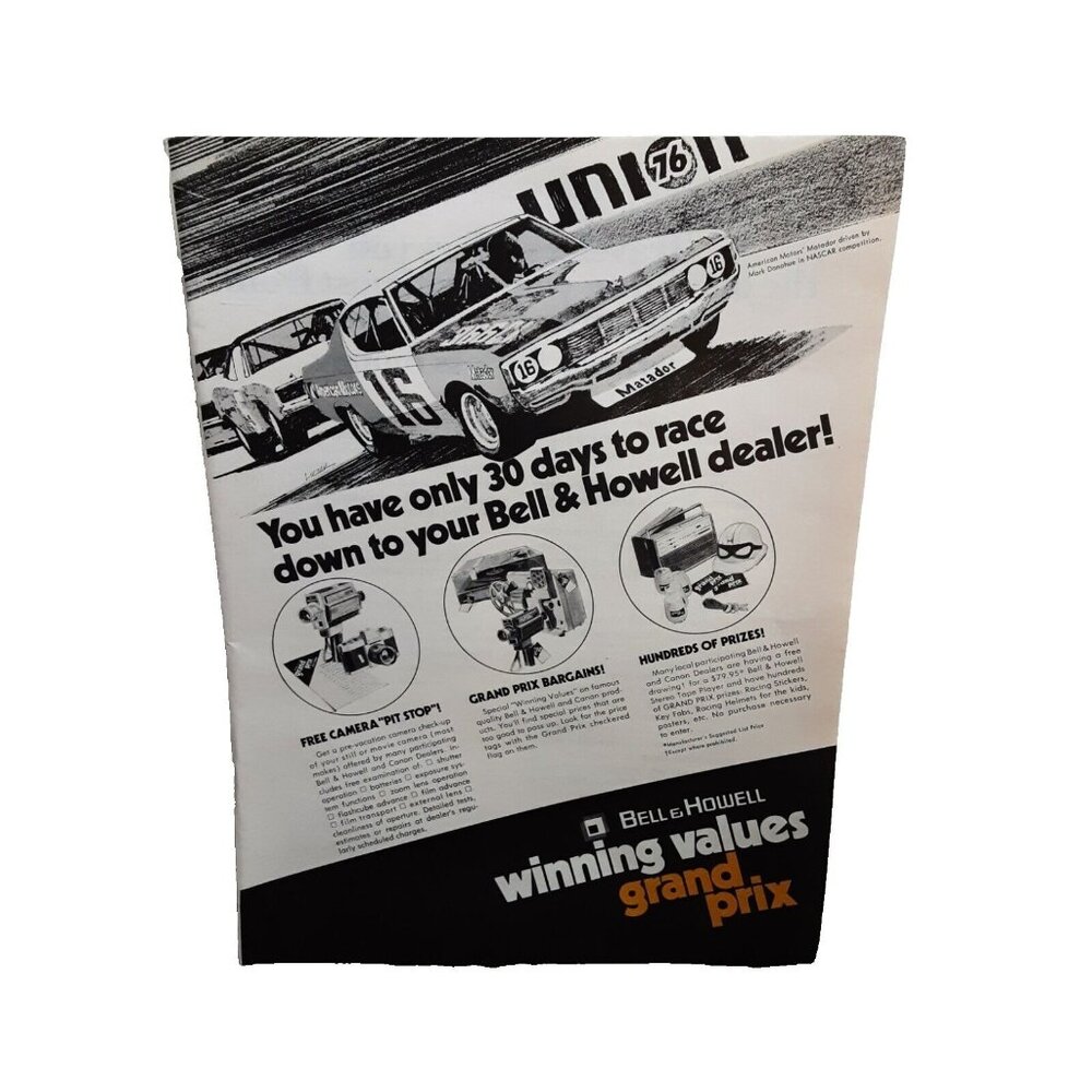 1972 Bell And Howell Grand Prix Racing AMC Matador Original Print Ad